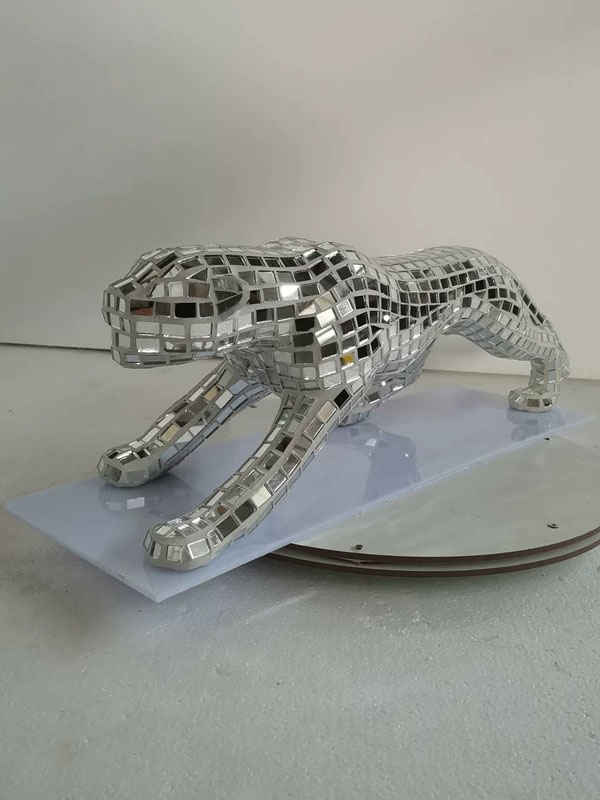 Custom Mirror Mosaic Leopard Sculpture